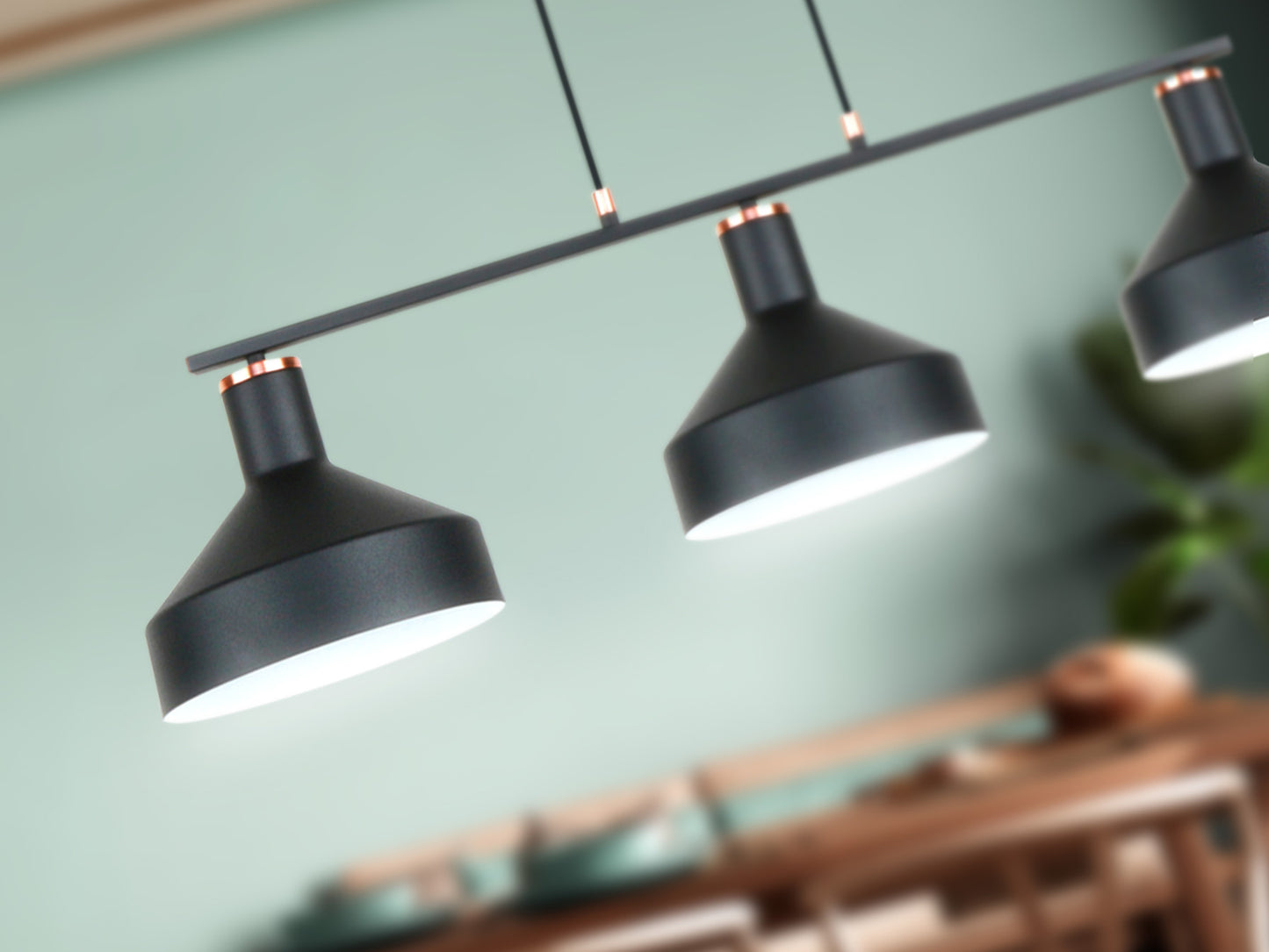 Lámpara de techo I3-IRIAS negro cobre para salón, de estilo industrial y moderno, regulable. Fabricada en metal por Schuller.