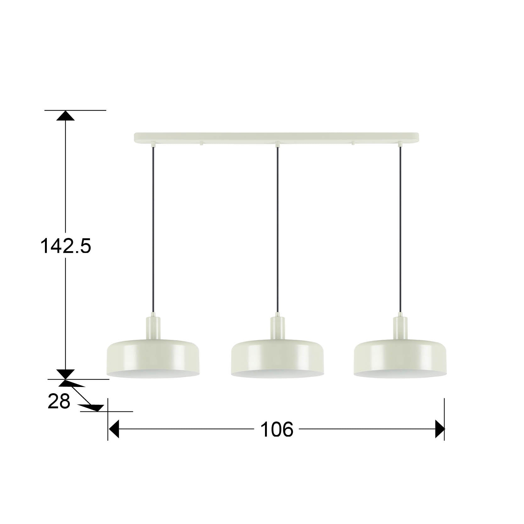 Medidas de Lámpara de techo Alessia 3 luces gris perla mate para comedor y salón | Schuller 12578