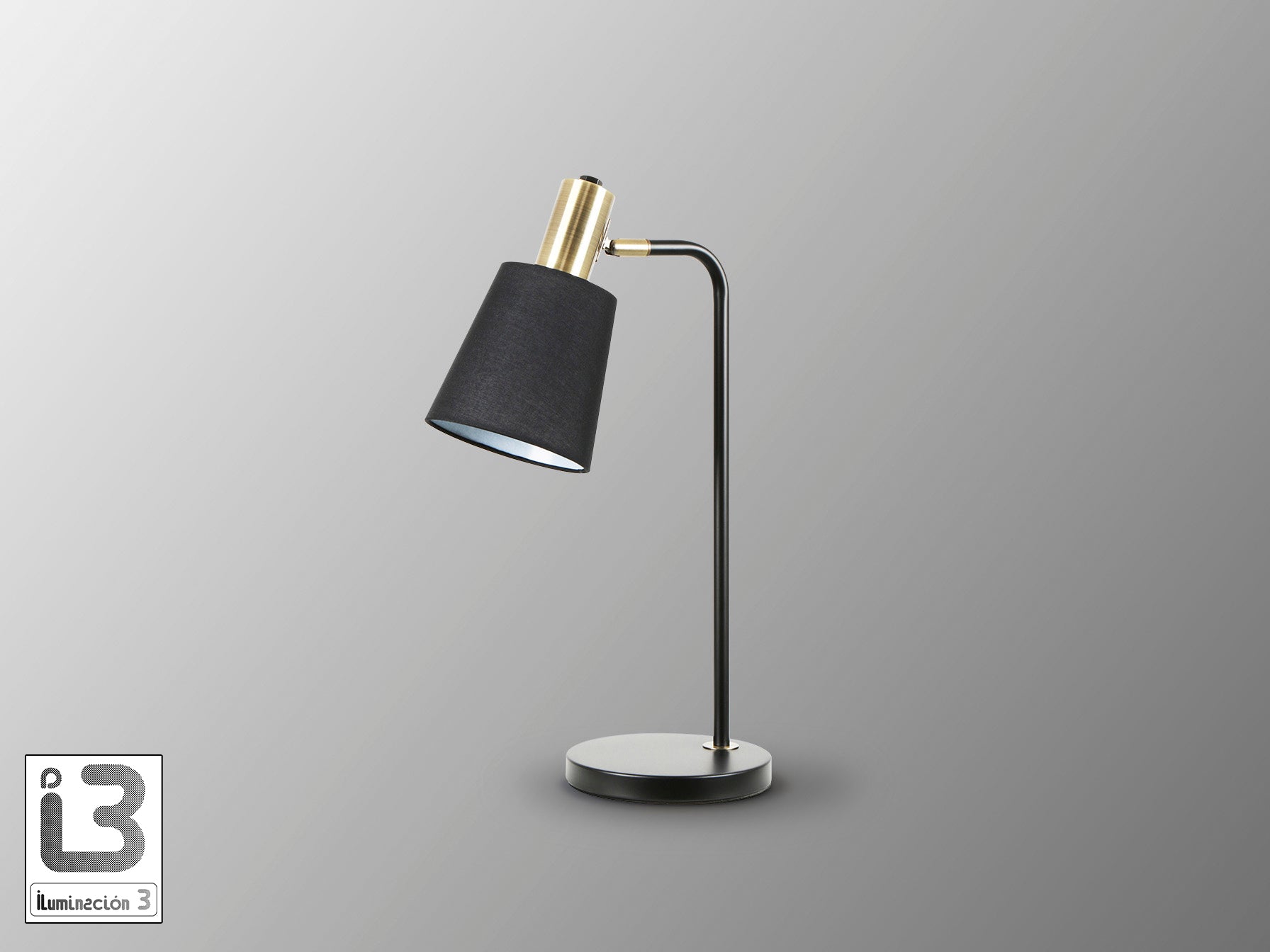 Lámpara de sobremesa Gisela negro y latón de Schuller para dormitorio o salón, con diseño moderno y elegante, fabricada en metal y textil.