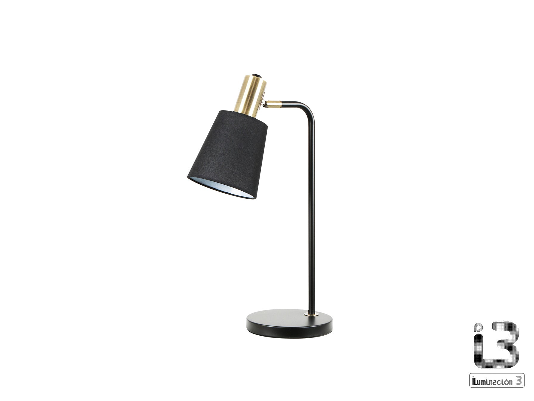 Lámpara de sobremesa Gisela negro y latón de Schuller en dormitorio moderno.