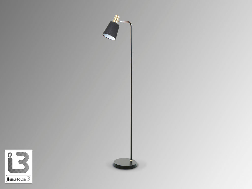 Lámpara de pie Gisela negro y latón de Schuller (12592) para salón: diseño moderno en metal y textil, iluminación interior con detalles en latón.