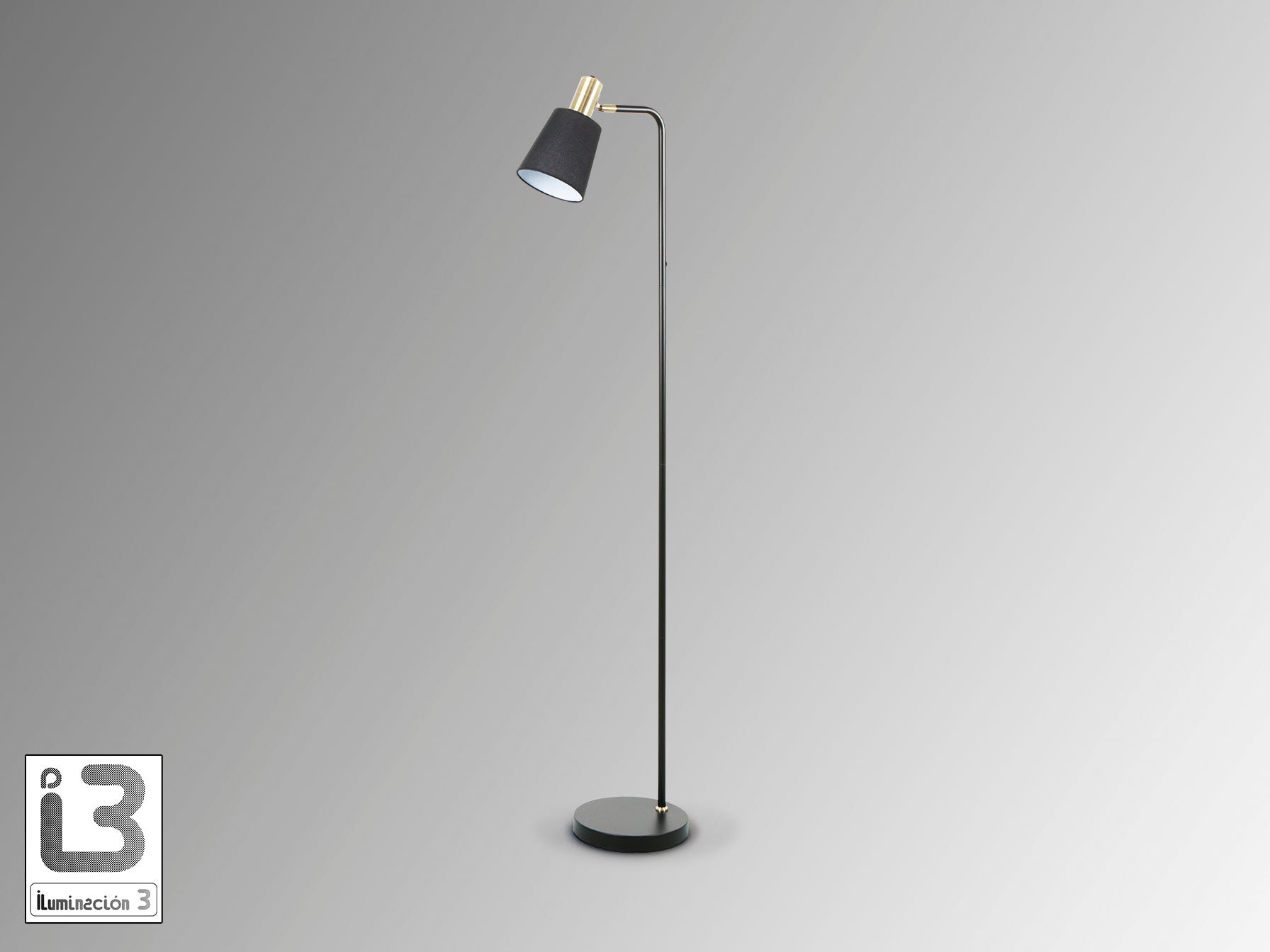 Lámpara de pie Gisela negro y latón de Schuller (12592) para salón: diseño moderno en metal y textil, iluminación interior con detalles en latón.