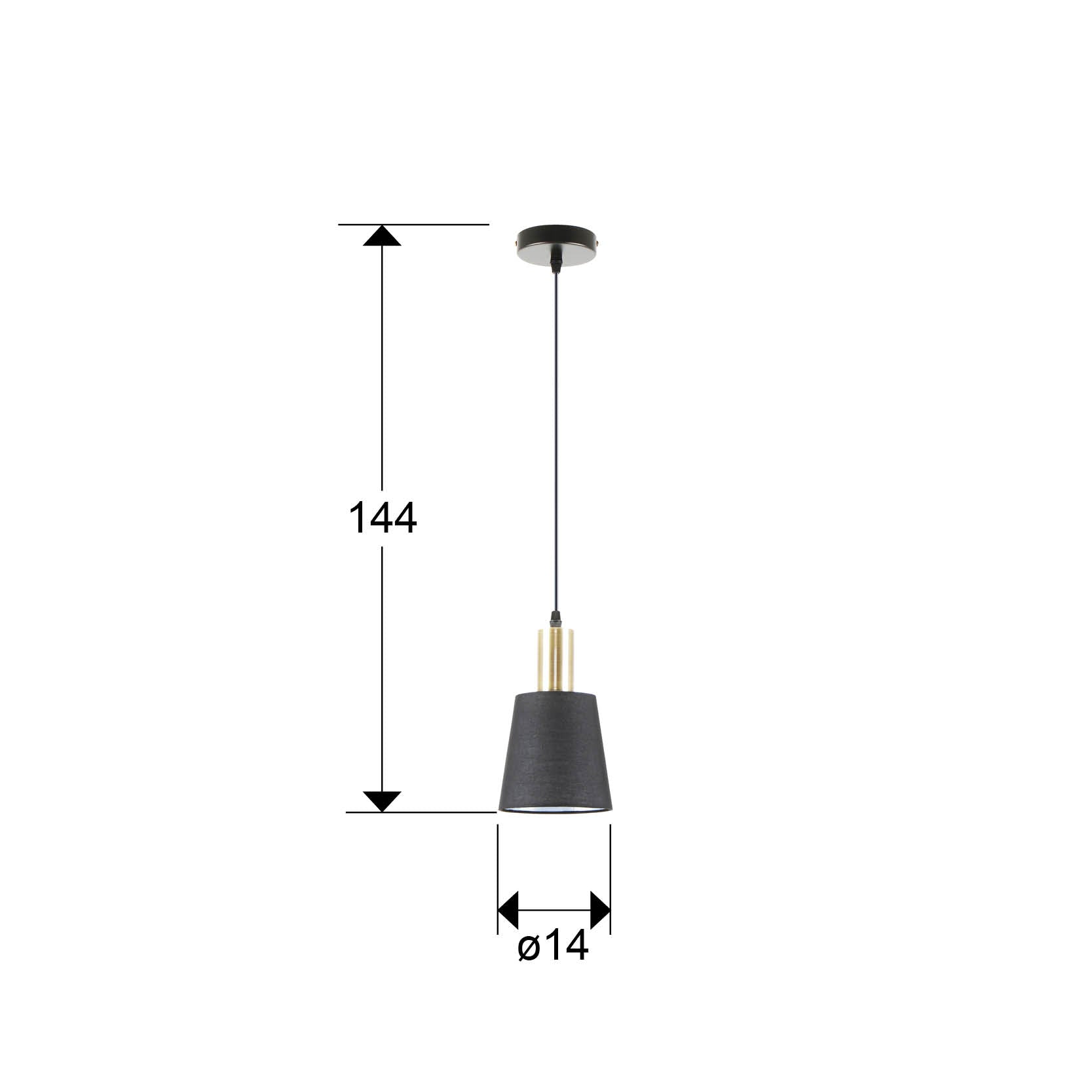 Medidas de Lámpara de techo Gisela negro-latón de Schuller (12607) - Diseño moderno con detalles en latón y pantalla textil, ideal para iluminación colgante en interiores.