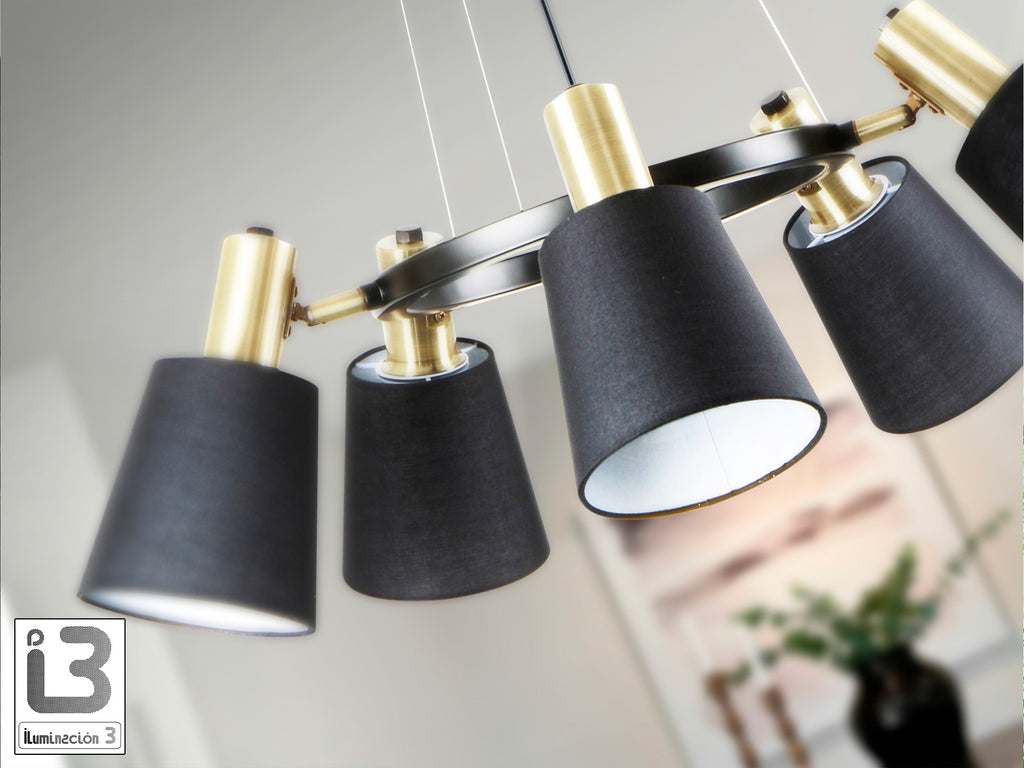 Lámpara de techo Gisela negro mate y latón de Schuller (12616) - Diseño moderno e industrial chic con detalles en latón y estructura metálica, ideal para iluminación colgante.