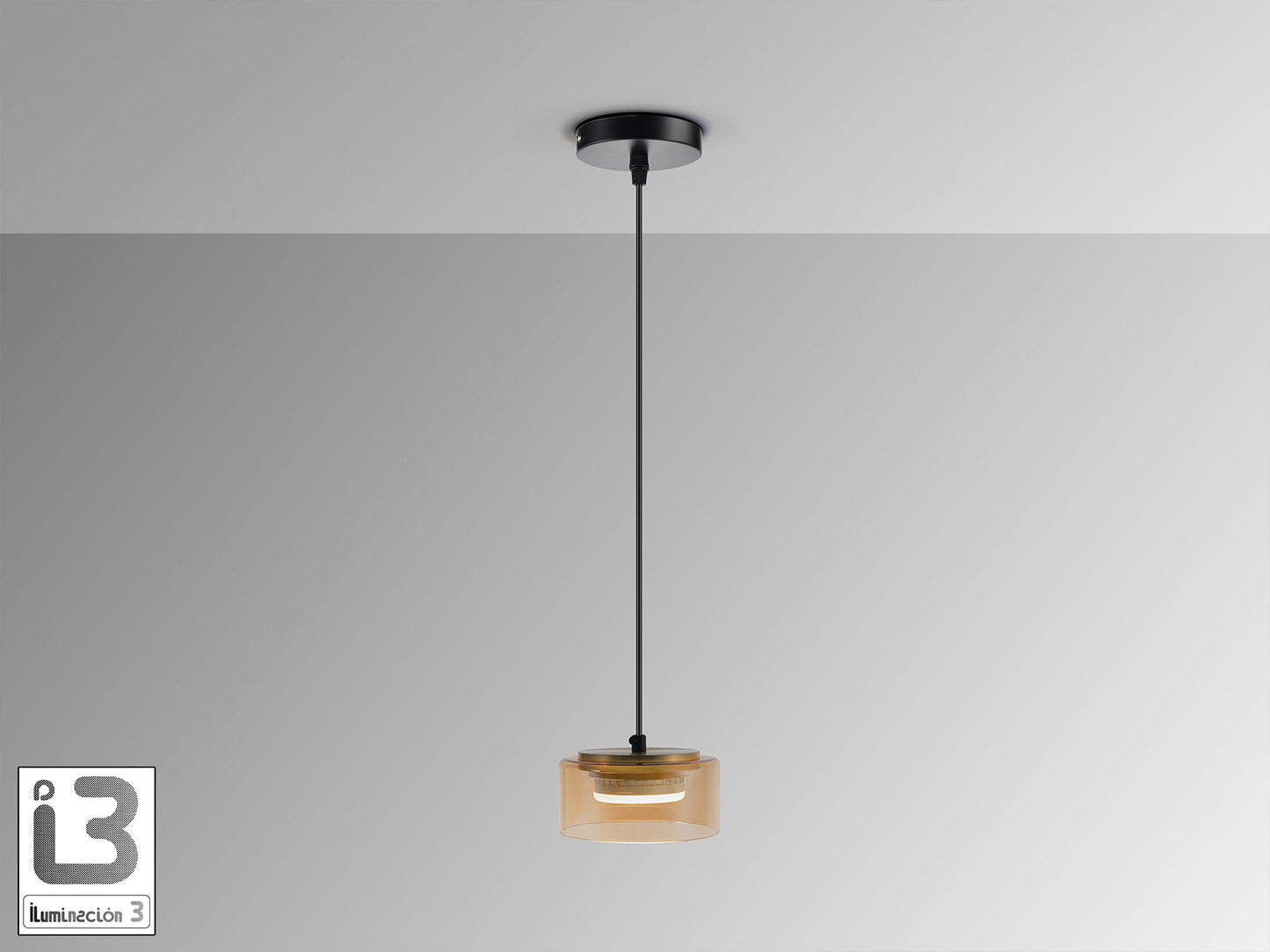 Lámpara colgante Olaia negro y ámbar de metal y cristal, regulable en altura, estilo moderno, ideal para salón. Colección Schuller 12643.