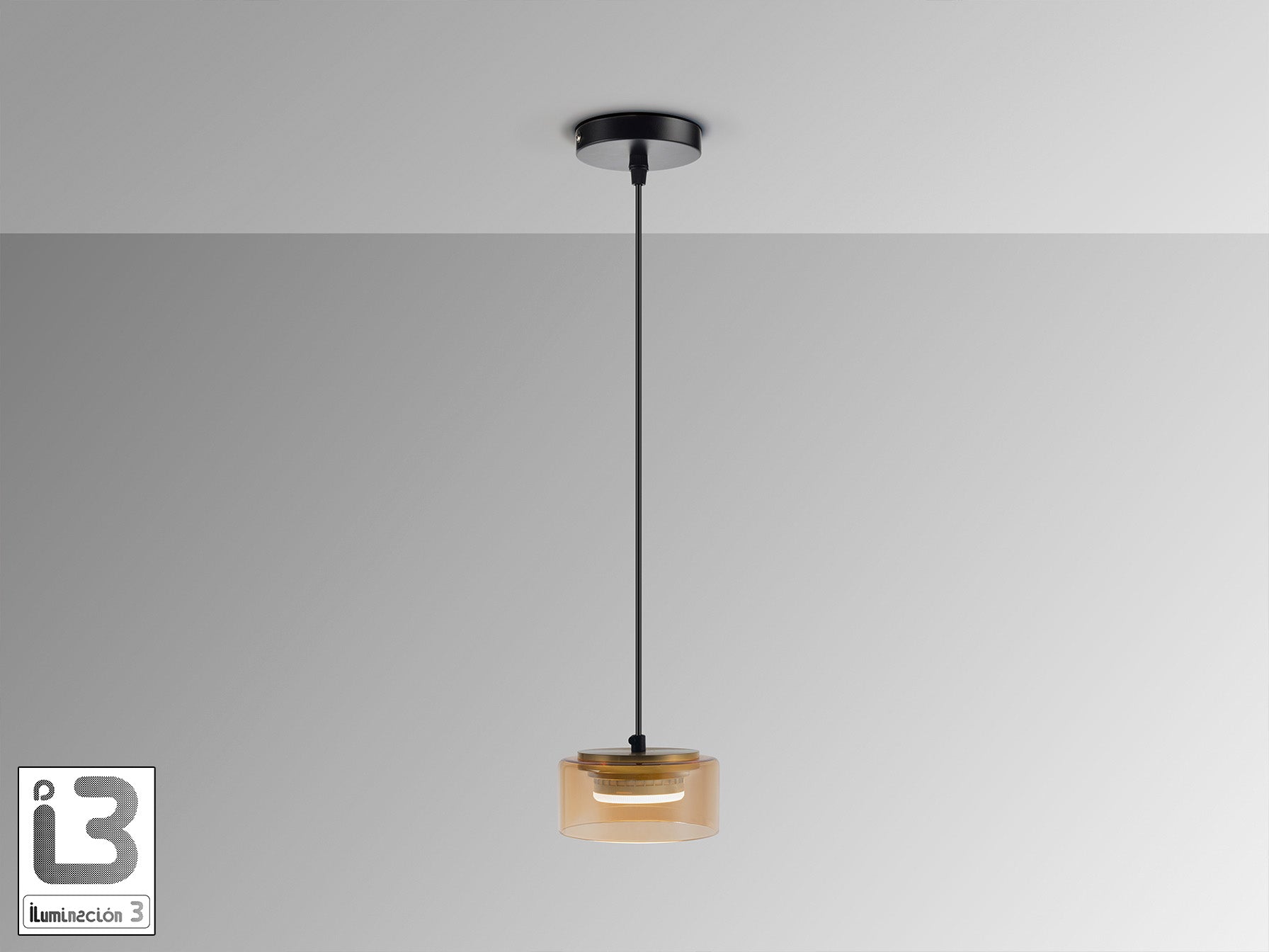 Lámpara colgante Olaia negro y ámbar de metal y cristal, regulable en altura, estilo moderno, ideal para salón. Colección Schuller 12643.