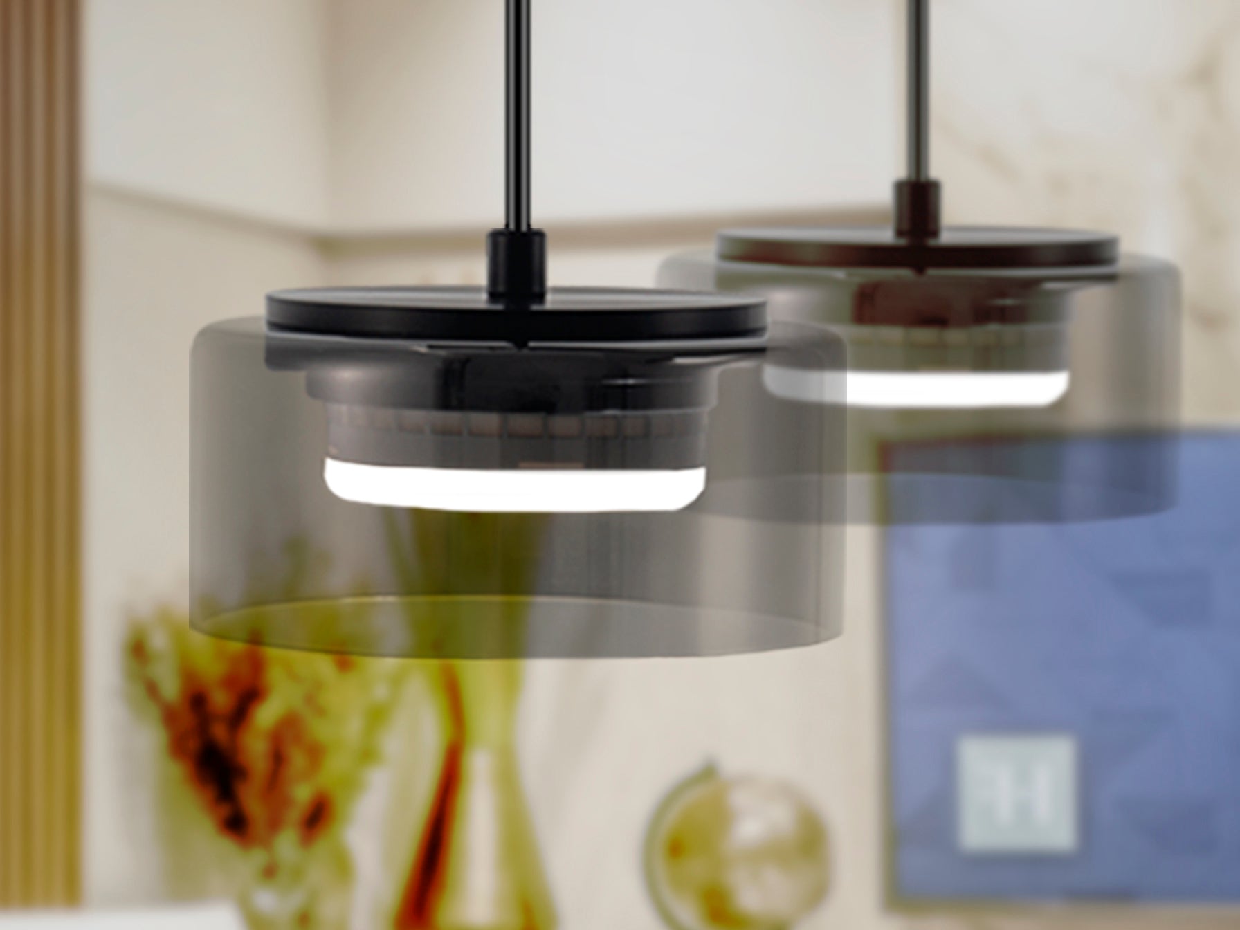 Lámpara colgante Olaia negra de cristal ahumado para comedor, salón o dormitorio de estilo industrial y moderno | Schuller 12652