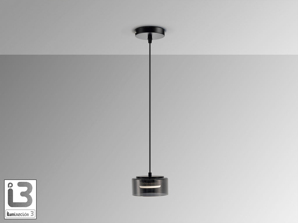 Lámpara colgante Olaia negra de cristal y metal para comedor o salón, estilo industrial y moderno | Schuller 12652