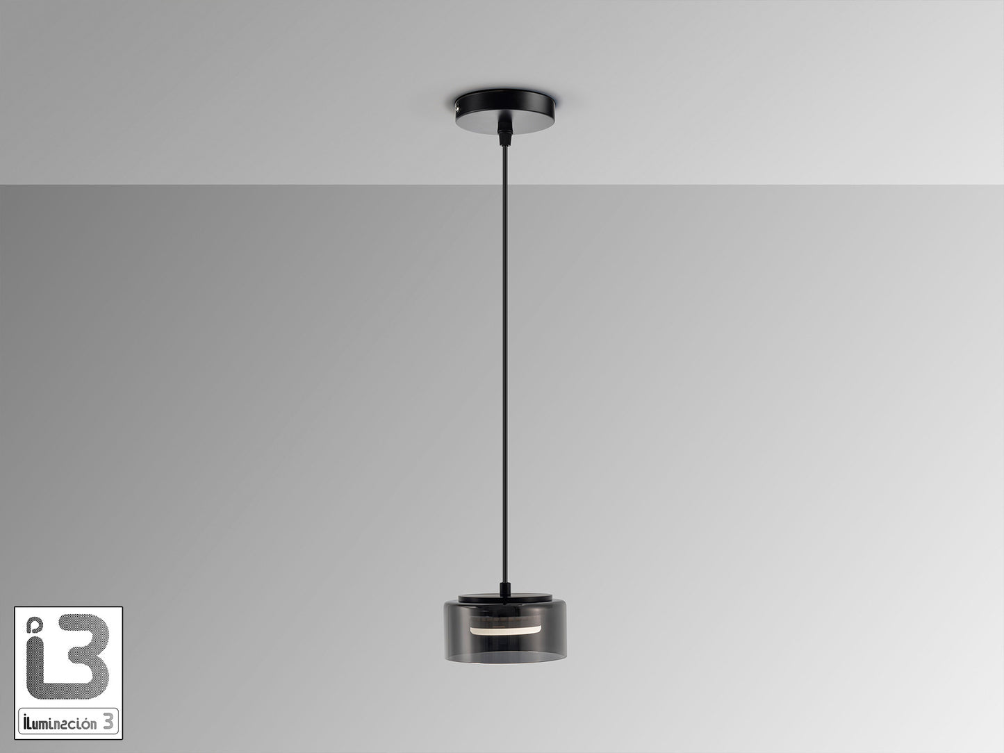 Lámpara colgante Olaia negra de cristal y metal para comedor o salón, estilo industrial y moderno | Schuller 12652