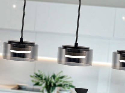 Lámpara de techo Olaia negro mate con cristal Smoky, diseño moderno para salón y comedor | Schuller 12670