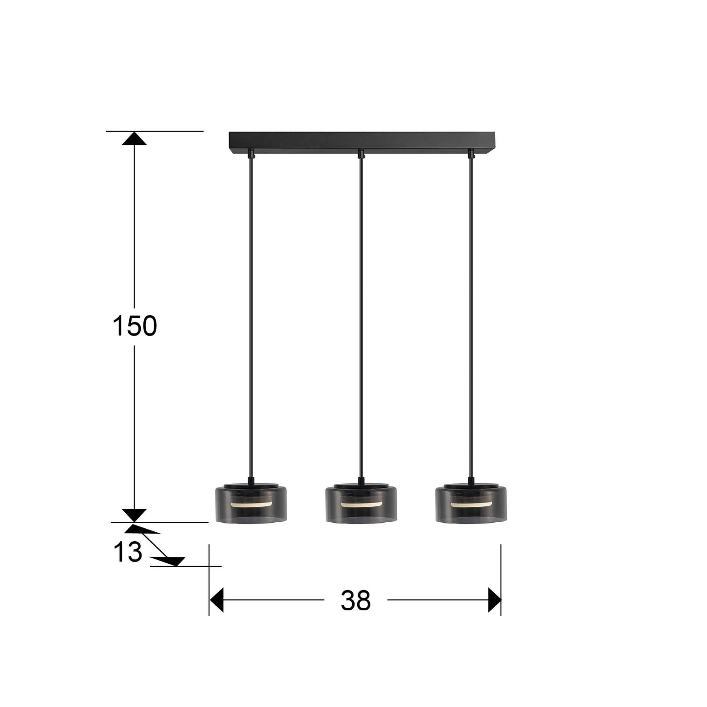 Medidas de Lámpara de techo Olaia negra mate con cristal smoky para comedor y salón, diseño moderno e industrial de Schuller (12670).