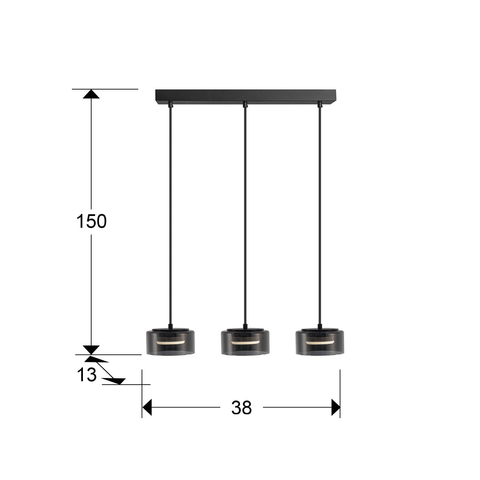 Medidas de Lámpara de techo Olaia negra mate con cristal smoky para comedor y salón, diseño moderno e industrial de Schuller (12670).