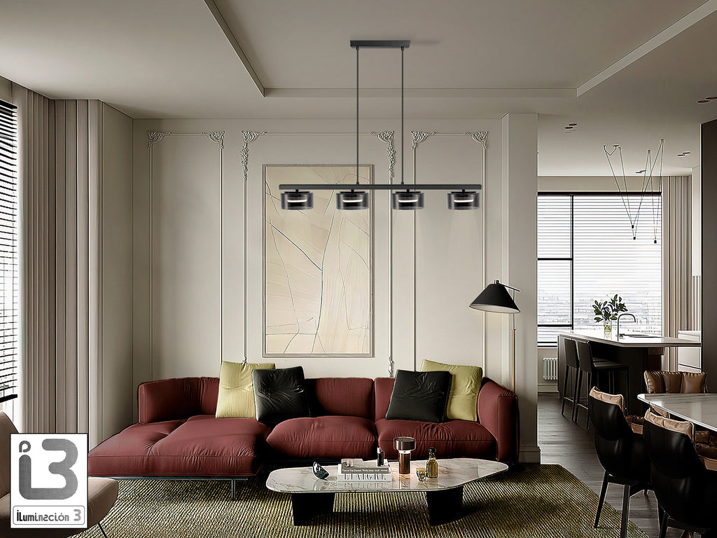 Lámpara de techo Olaia negra mate con cristal ahumado para comedor o salón moderno de Schuller (modelo 12695)