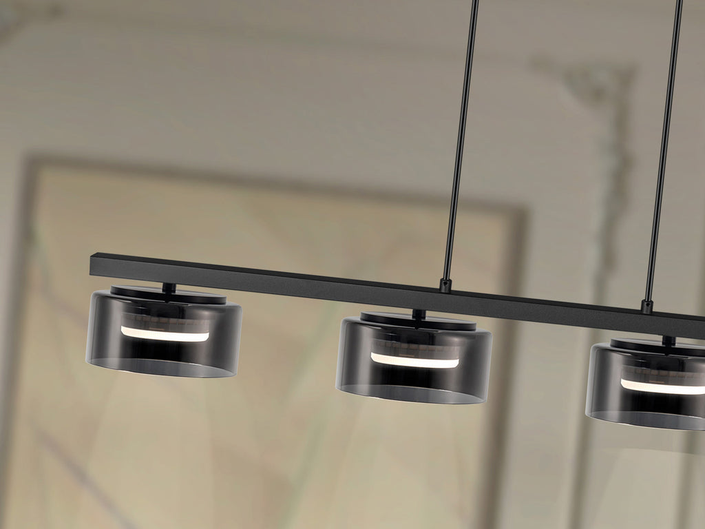 Lámpara de techo Olaia negro mate con cristal smoky para comedor o salón moderno | Schuller 12695