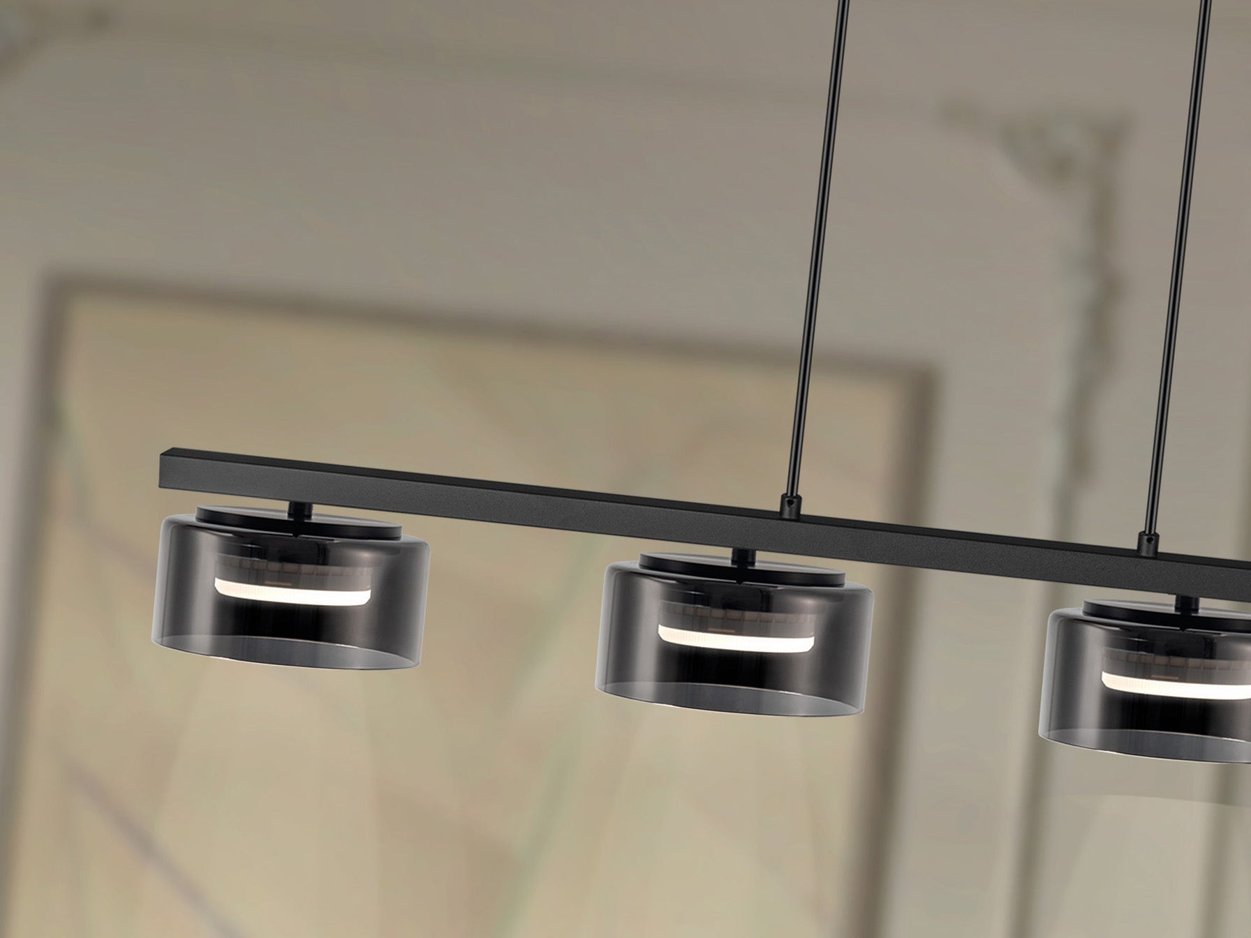 Lámpara de techo Olaia negro mate con cristal smoky para comedor o salón moderno | Schuller 12695