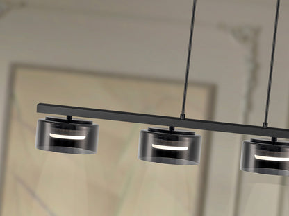 Lámpara de techo Olaia negro mate con cristal smoky para comedor o salón moderno | Schuller 12695