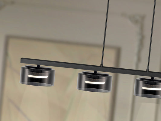 Lámpara de techo Olaia negro mate con cristal smoky para comedor o salón moderno | Schuller 12695