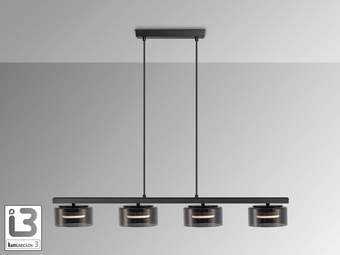 Lámpara de techo Olaia negro mate con cristal smoky para comedor o salón moderno | Schuller 12695