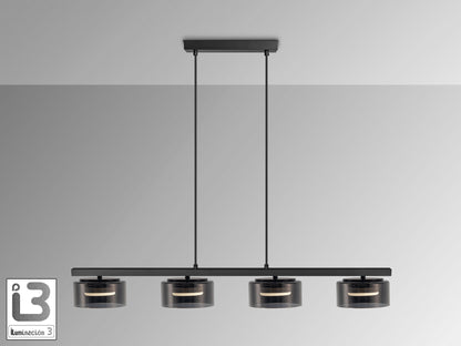 Lámpara de techo Olaia negro mate con cristal smoky para comedor o salón moderno | Schuller 12695