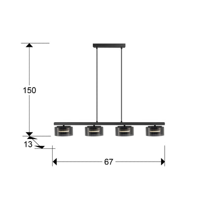 Medidas de Lámpara de techo Olaia negra mate con cristal ahumado para comedor y salón moderno de Schuller (12695)
