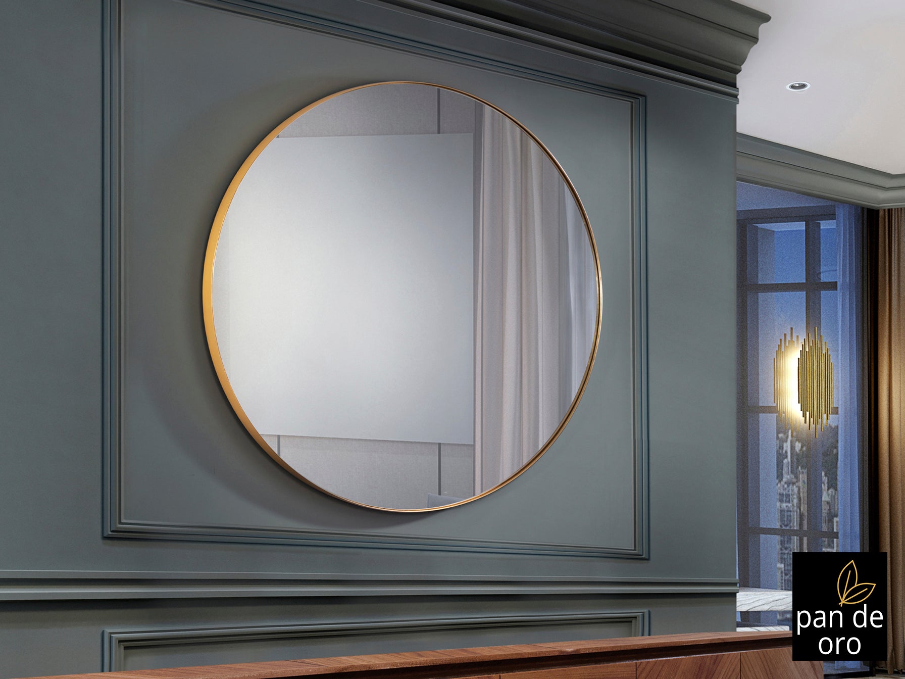Espejo redondo ORIO pan de oro Schuller Ø120cm para salón, diseño glam y lujo.
