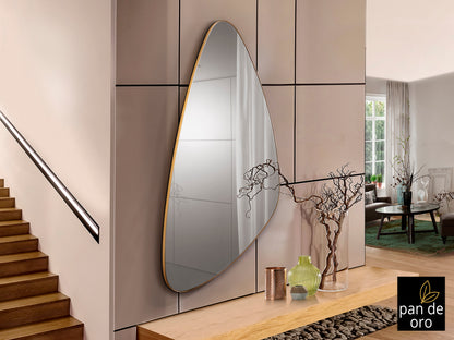 Espejo Orio Triangular Pan de Oro Schuller 127646 - Espejo de pared decorativo Art Decó moderno para dormitorio, recibidor o salón.