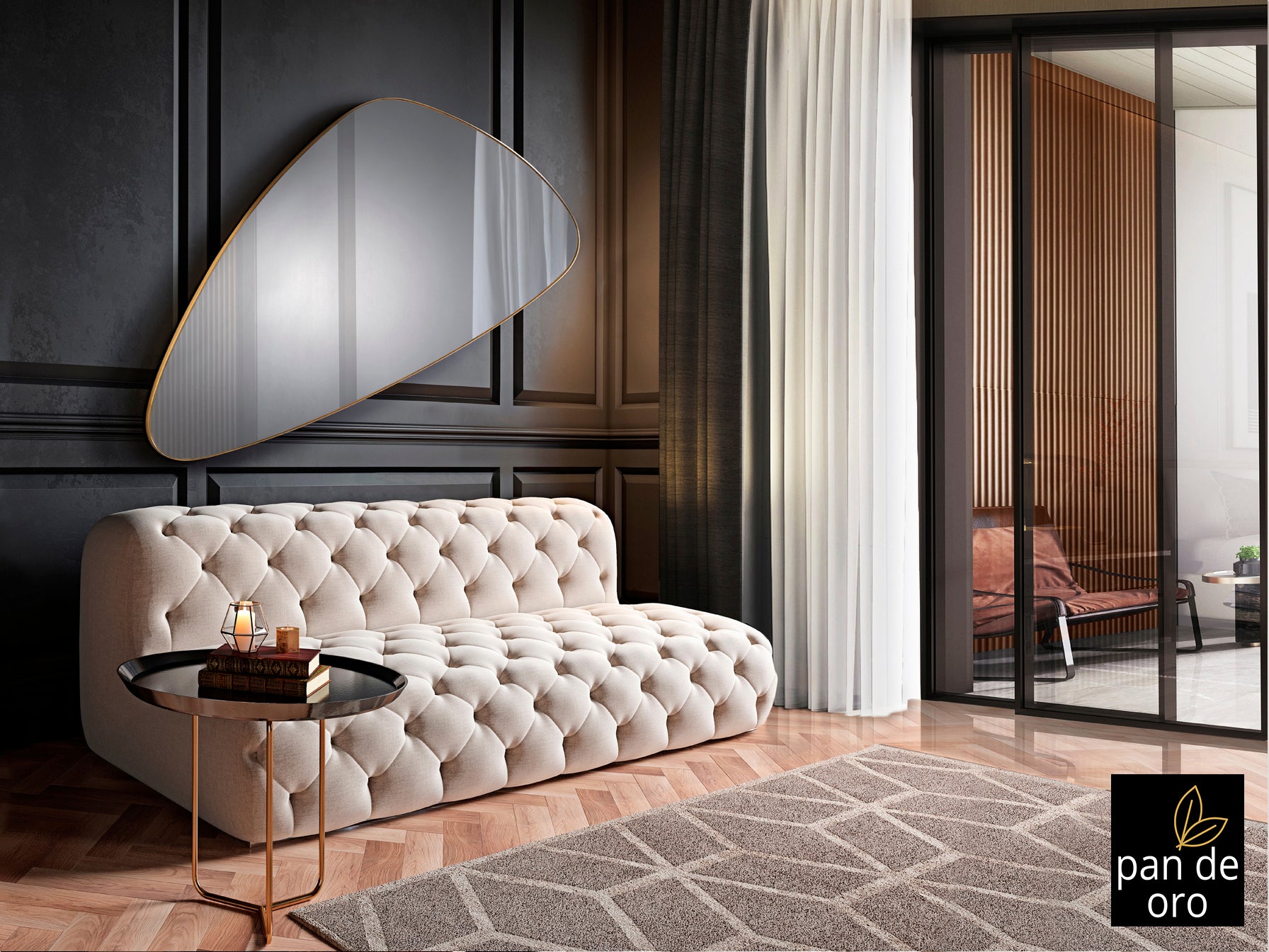 Espejo Orio Triangular Pan de Oro Schuller 127646 - Espejo de pared decorativo Art Decó de lujo para dormitorio, recibidor o salón