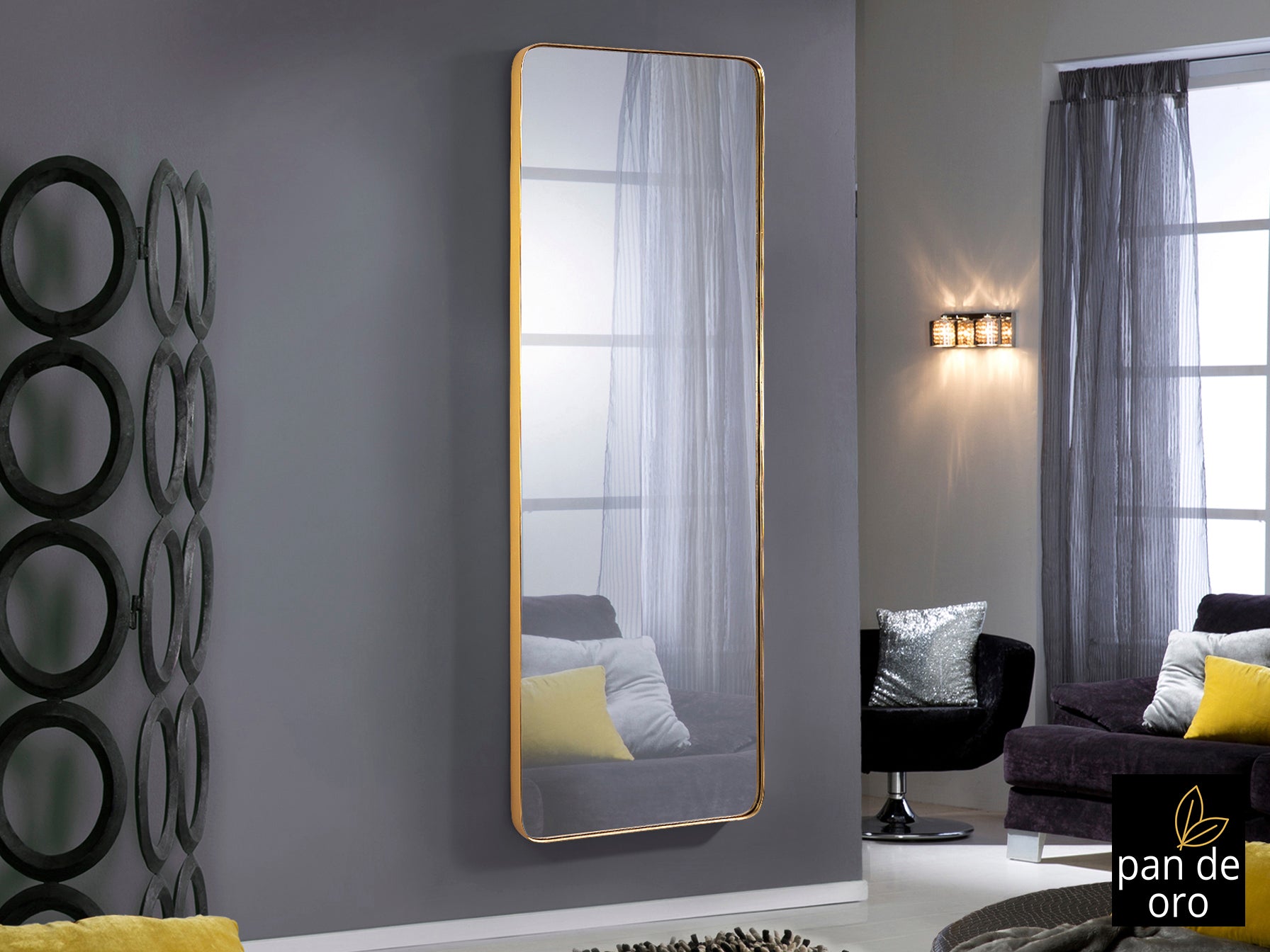 Espejo rectangular Orio pan de oro 65x180cm para salón y recibidor estilo Art Déco y clásico de Schuller | Decoración de lujo