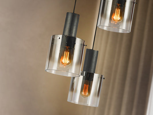 Lámpara de techo Venize 3L negro smoke de Schuller (12810) - Iluminación moderna con 3 luces, cristal smoke, regulable en altura, ideal para salón, estilo industrial-chic.