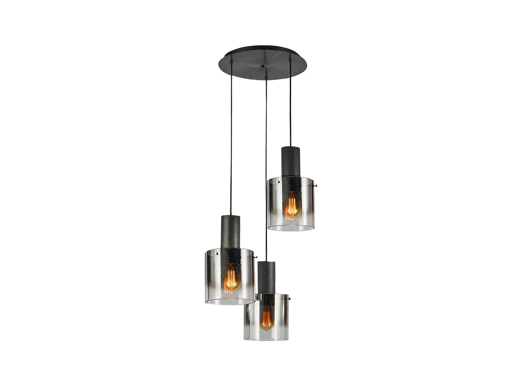 Lámpara de techo Venize 3L negra con cristal smoke de Schuller (12810) para salón: estilo moderno e industrial-chic, 3 luces E27, altura regulable.