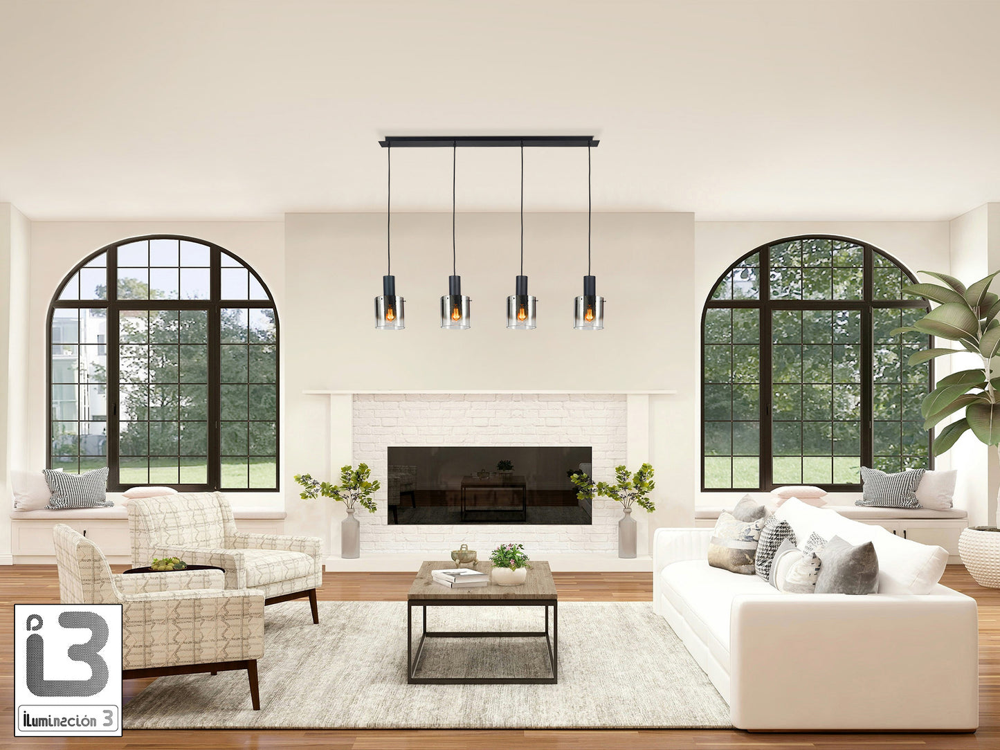 ```
Lámpara de techo I3-Venize negro smoke de Schuller en salón moderno con cristal y metal, estilo industrial, ideal para iluminación decorativa.
```