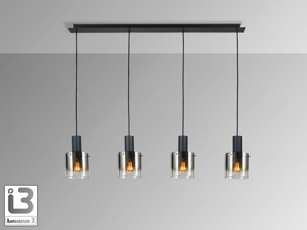 Lámpara de techo Venize negra y smoke de Schuller, diseño industrial moderno para salón, con cristal y metal, ideal para iluminación.