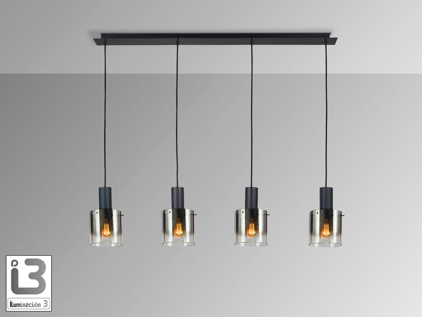 Lámpara de techo Venize negra y smoke de Schuller, diseño industrial moderno para salón, con cristal y metal, ideal para iluminación.