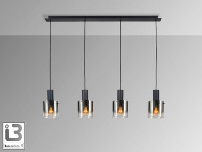 Lámpara de techo Venize negra y smoke de Schuller, diseño industrial moderno para salón, con cristal y metal, ideal para iluminación.