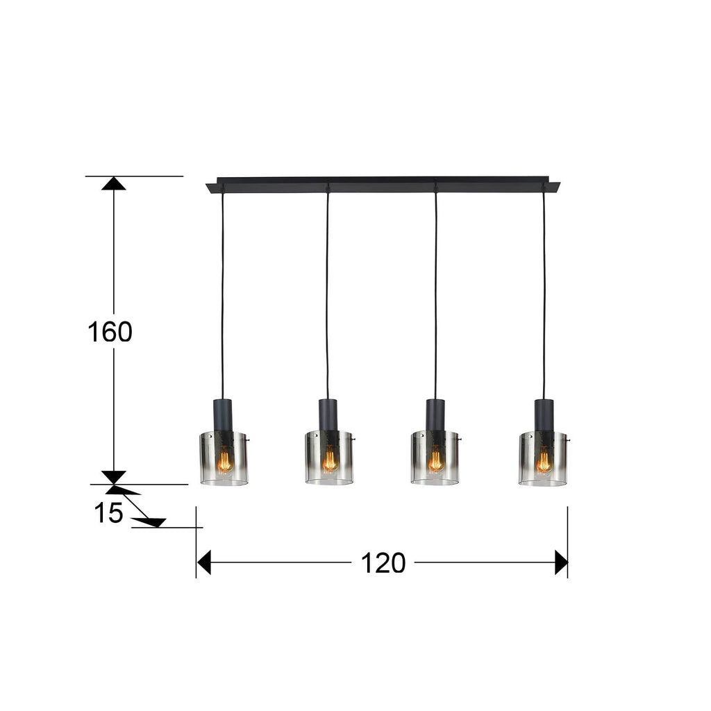 Medidas de Lámpara de techo Venize negra y smoke de Schuller (12828) para salón, diseño industrial moderno con cristal y metal.