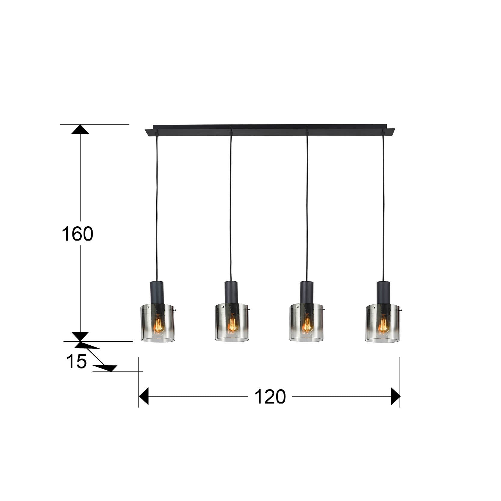 Medidas de Lámpara de techo Venize negra y smoke de Schuller (12828) para salón, diseño industrial moderno con cristal y metal.