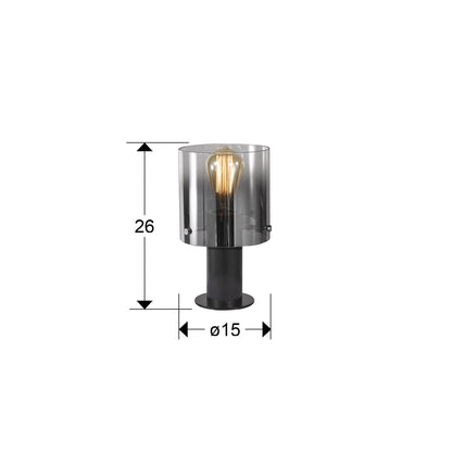 Medidas de Lámpara de sobremesa Venize negro smoke de Schuller en salón moderno. Cristal smoke y metal negro satinado. Iluminación industrial para dormitorio con bombilla E27 (12837).