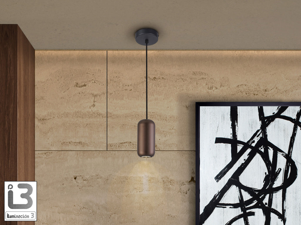 Lámpara colgante Nimes 1L negro y marrón de metal, estilo industrial, regulable en altura, ideal para comedor o salón. Marca Schuller (12841).