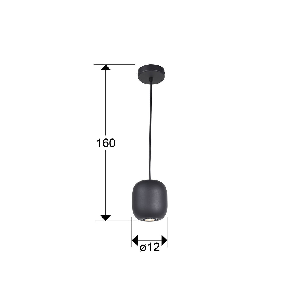 Medidas de Lámpara colgante Nimes negra mate de Schuller (12856) para cocina, comedor o salón. Diseño industrial y minimalista con bombilla GU10 regulable.