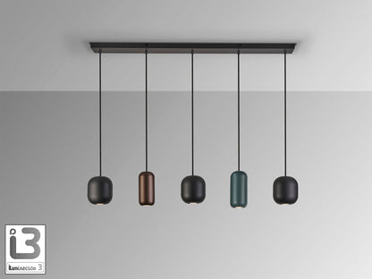 Lámpara de techo Nimes negra de metal con 5 luces, regulable en altura, ideal para comedor y salón de estilo moderno. Marca Schuller.