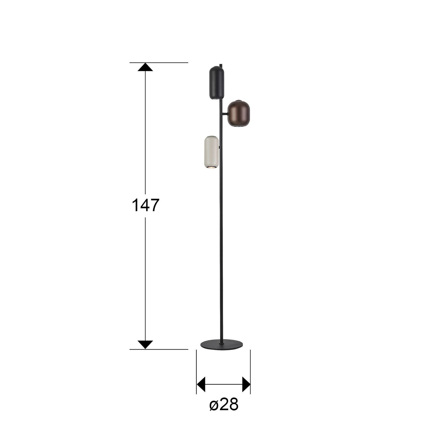 Medidas de Lámpara de pie I3-Nimes negro, marrón y gris de Schuller, diseño moderno con estructura metálica multicolor, ideal para iluminación interior.