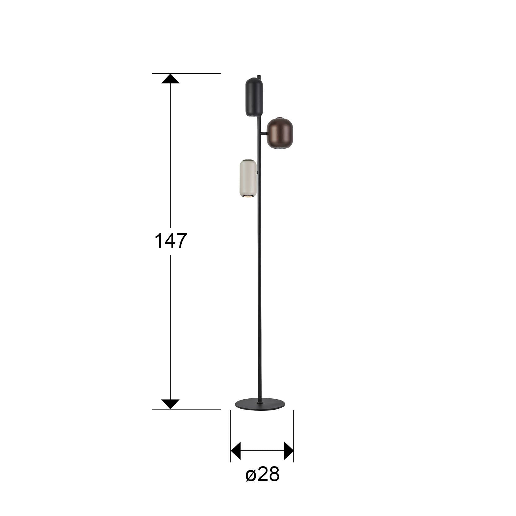 Medidas de Lámpara de pie I3-Nimes negro, marrón y gris de Schuller, diseño moderno con estructura metálica multicolor, ideal para iluminación interior.