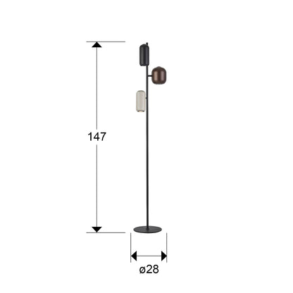 Medidas de Lámpara de pie I3-Nimes negro, marrón y gris de Schuller, diseño moderno con estructura metálica multicolor, ideal para iluminación interior.