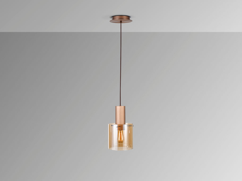 Lámpara colgante Venize cobre ámbar de Schuller (12973) - Diseño moderno y elegante con cristal, metal y altura regulable para iluminación interior.