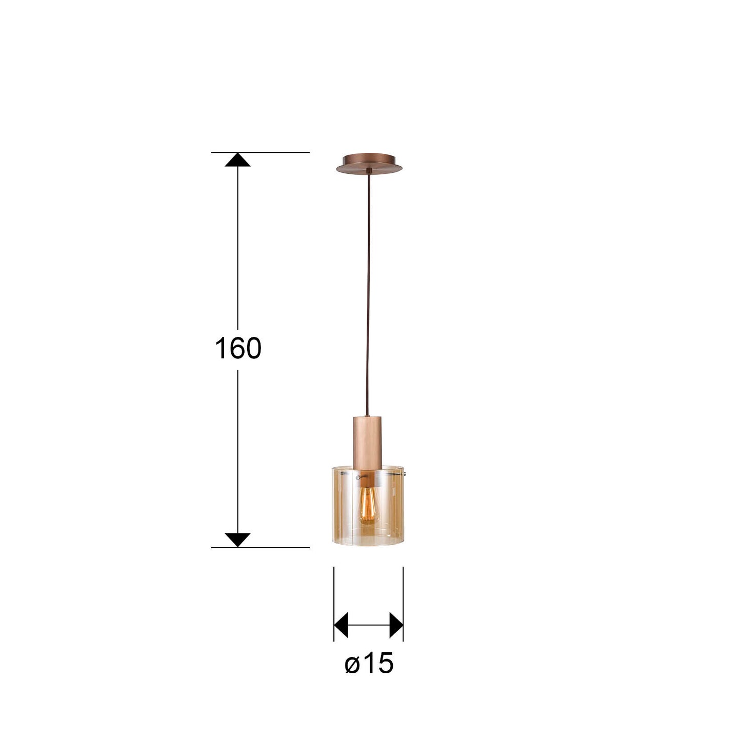 Medidas de Lámpara colgante Venize cobre ámbar Schuller (12973) - Diseño moderno y elegante con cristal y metal, regulable en altura para iluminación interior.