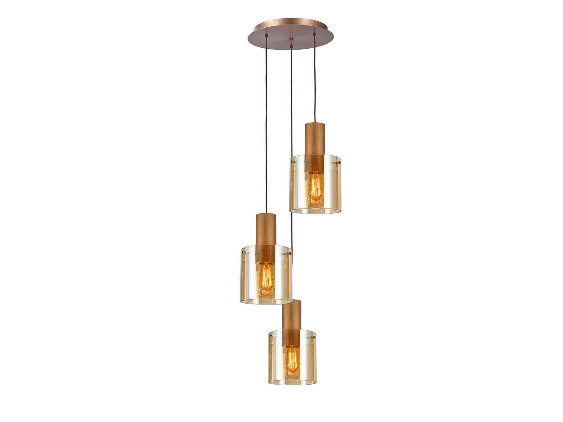 Lámpara de techo Venize cobre y ámbar de Schuller, estilo industrial y mid-century, ideal para salón. Diseño con cristal y metal. Modelo 12980.