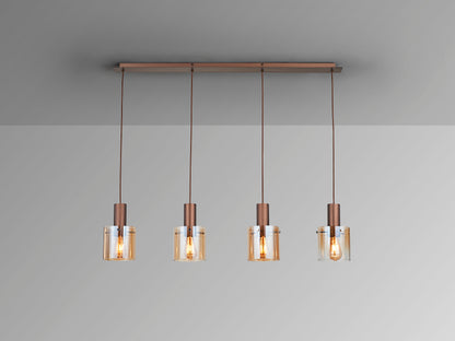 Lámpara de techo Venize 4L cobre-ámbar Schuller, estilo industrial con detalles en cristal y metal, ideal para salón.