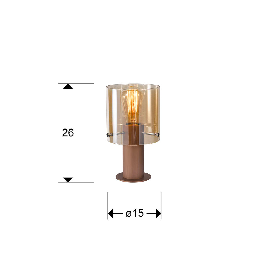 Medidas de Lámpara de sobremesa Venize cobre y ámbar de Schuller (13002) en dormitorio moderno, diseño industrial con cristal y metal. Ideal para salón y recibidor.