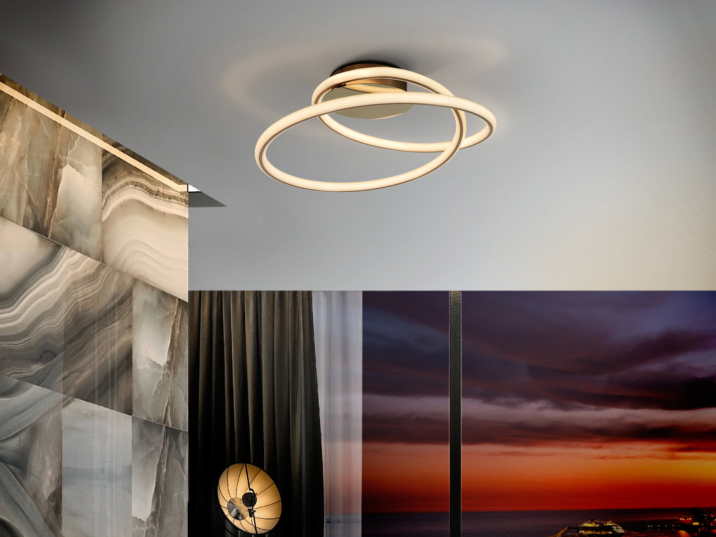 Plafón de techo Tube oro para comedor y salón, diseño moderno con luz LED cálida, colección Schuller | 138505