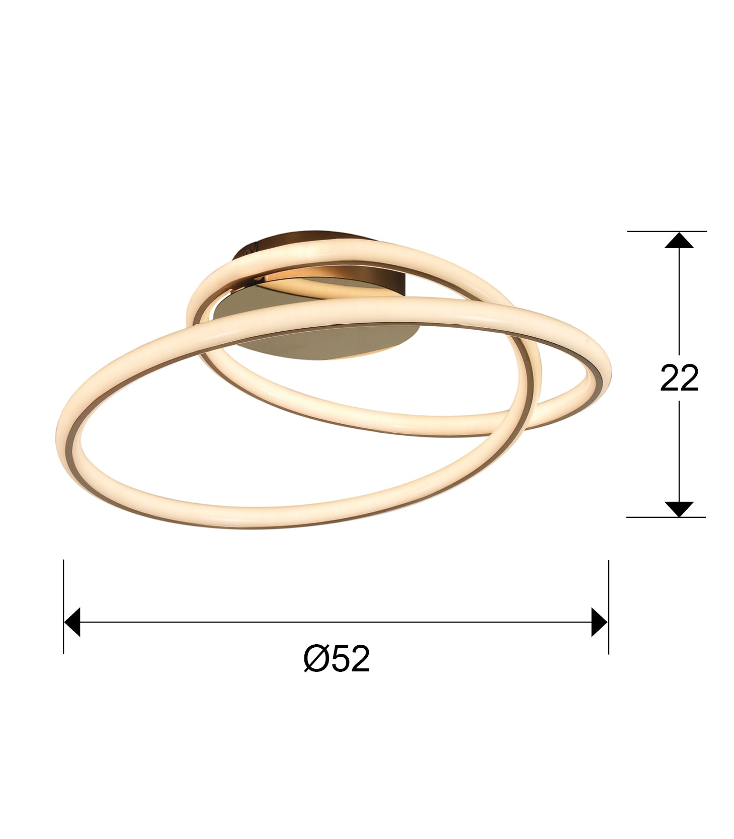 Medidas de Plafón de techo Tube Oro Schuller en salón moderno, iluminación LED cálida, metal dorado, ideal para comedor.